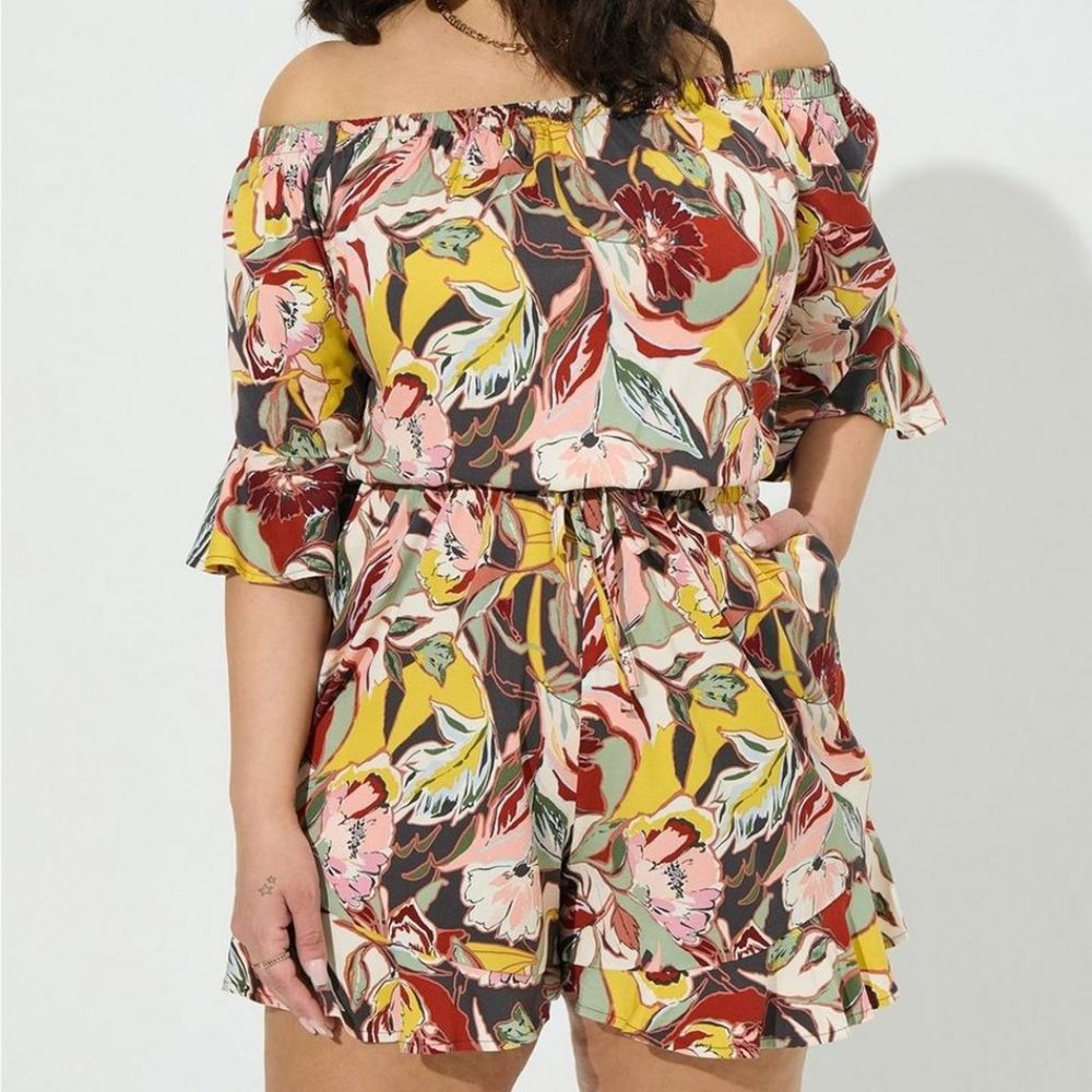 Off-Shoulder Floral Romper in Multi